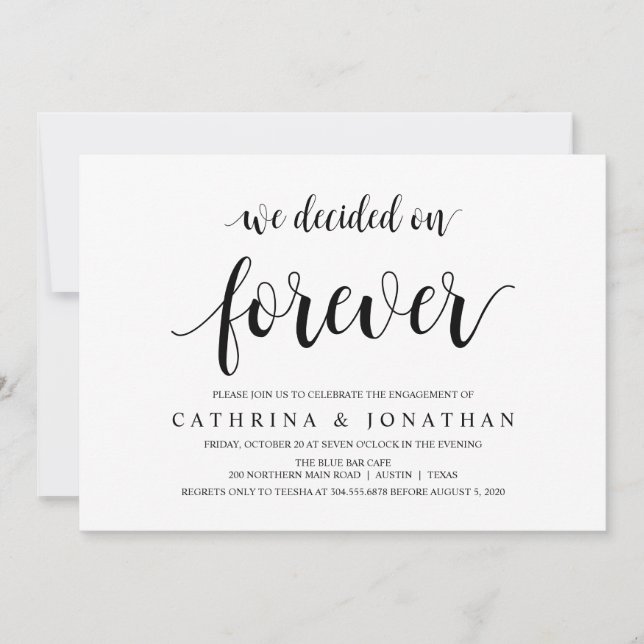 Modern Rustic, Black script, Engagement Party Invitation (Front)