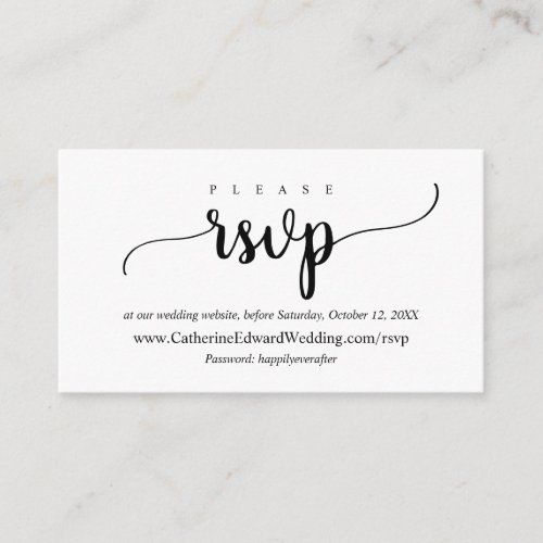 Modern Rustic Black Script Online RSVP website Enclosure Card