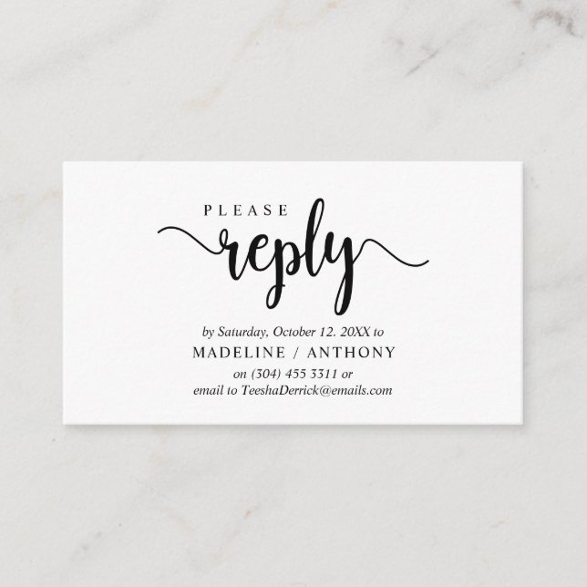 Modern Rustic, Black Script, RSVP respond Enclosure Card (Front)