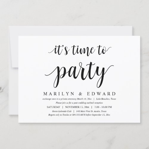 Modern Rustic Black Script Wedding Elopement  Invitation