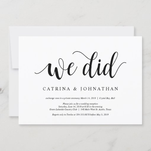 Modern Rustic Black Script Wedding Elopement Invitation Zazzle 0332