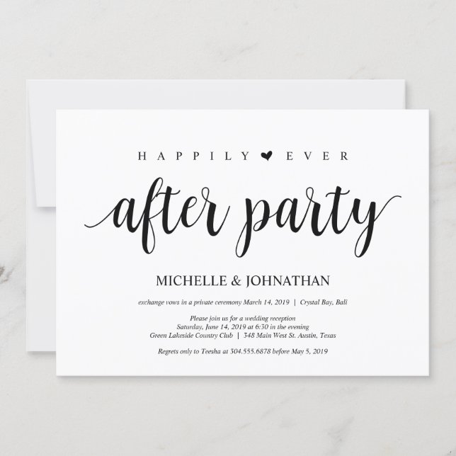 Modern Rustic, Black script, Wedding Elopement Invitation (Front)