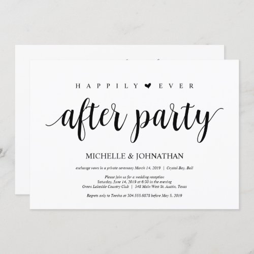 Modern Rustic Black script Wedding Elopement Invitation