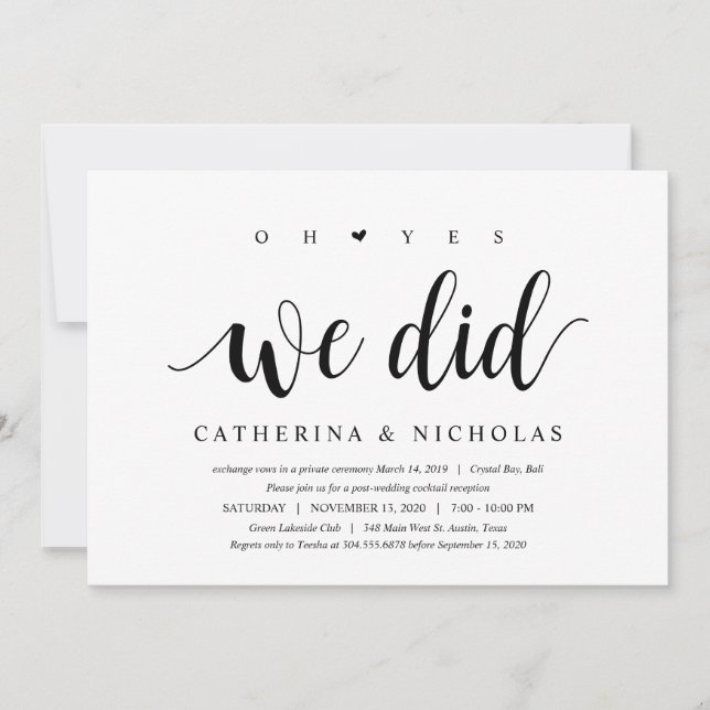 Modern Rustic, Black Script, Wedding Elopement Invitation (Front)