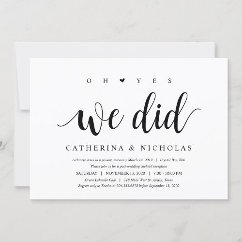 Modern Rustic Black Script Wedding Elopement Invitation