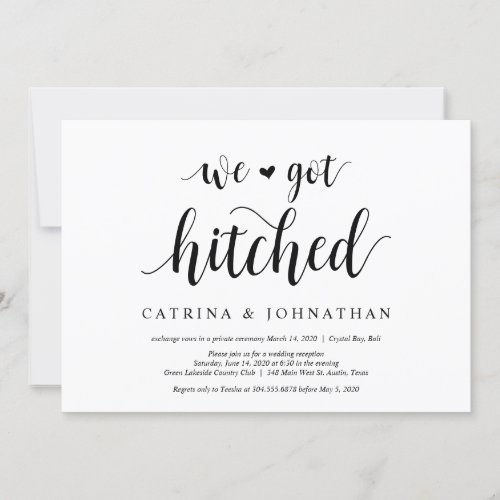 Modern Rustic Black script Wedding Elopement Invitation