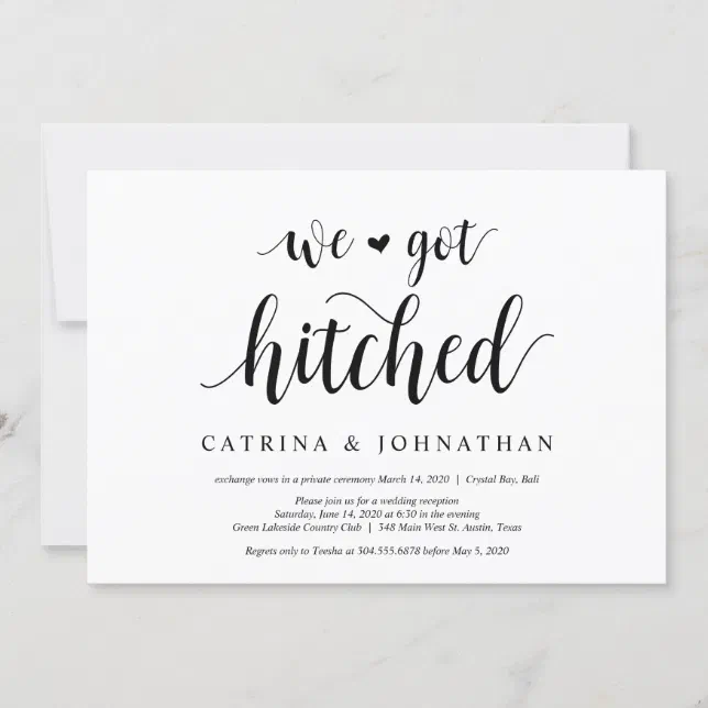 Modern Rustic Black Script Wedding Elopement Invitation Zazzle 0591