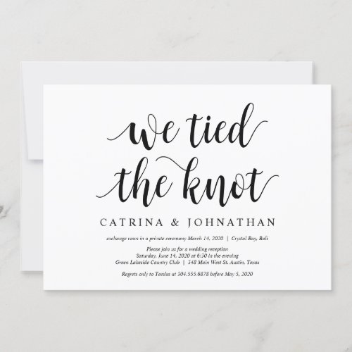 Modern Rustic Black script Wedding Elopement Invitation