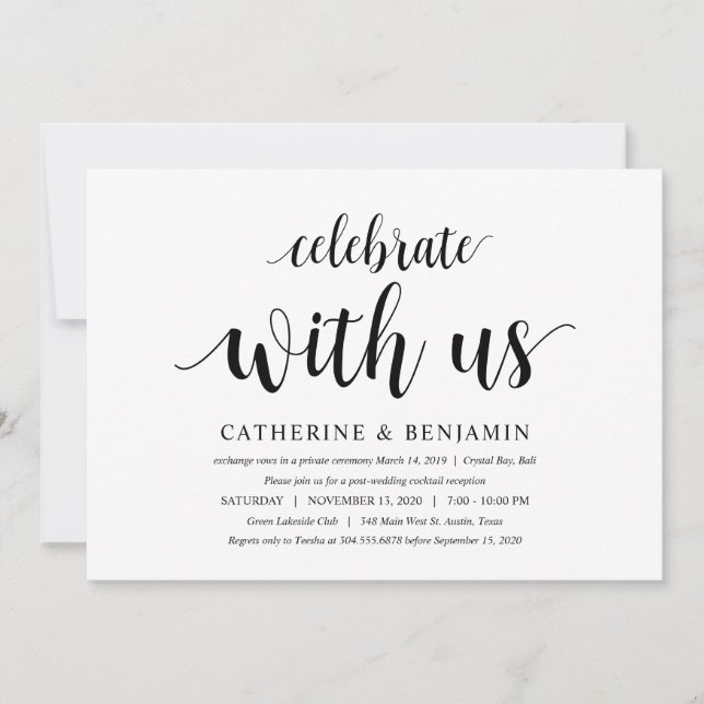 Modern Rustic, Black Script, Wedding Elopement Invitation (Front)