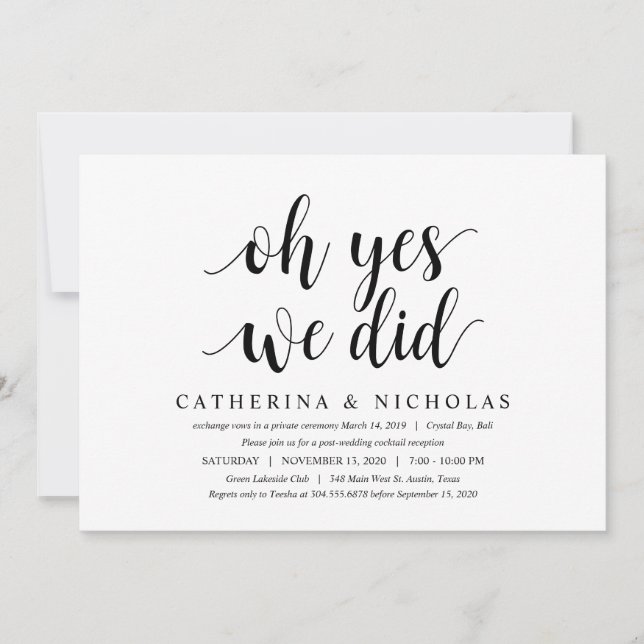 Modern Rustic, Black Script, Wedding Elopement Invitation (Front)