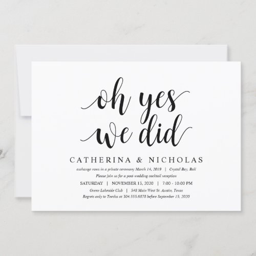 Modern Rustic Black Script Wedding Elopement Invitation