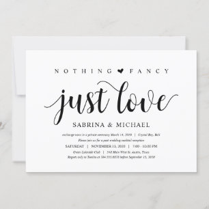 Modern Rustic, Black Script, Wedding Elopement Invitation