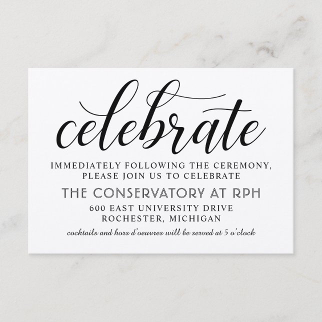 Modern Rustic Black Script Wedding Reception Enclosure Card (Front)