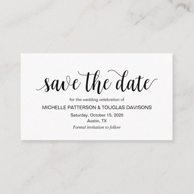 Modern Rustic, Black Script, Wedding Save the date Enclosure Card (Front)