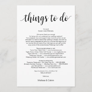 Modern Rustic, Black, Things to do, Itinerary Card