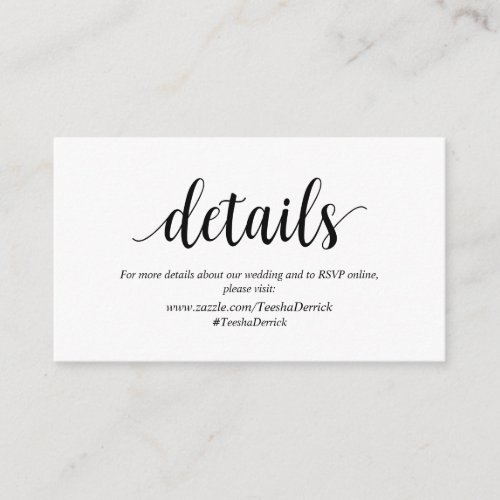 Modern Rustic Black Wedding Details RSVP online Enclosure Card