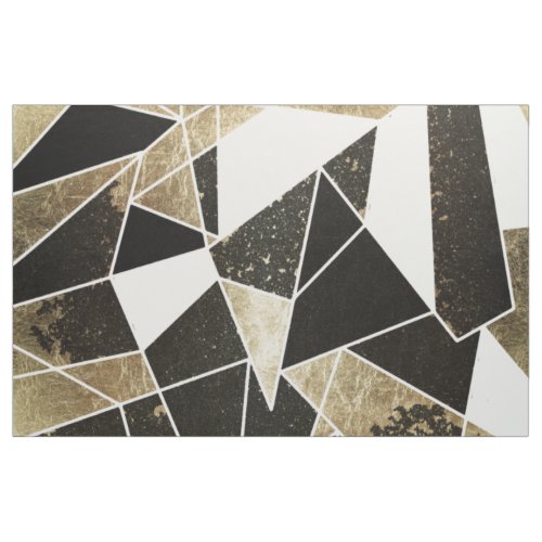 Modern Rustic Black White and Faux Gold Geometric Fabric