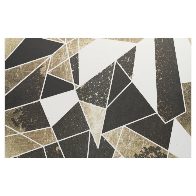 Modern Rustic Black White and Faux Gold Geometric Fabric (Yard)