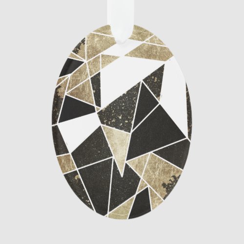 Modern Rustic Black White and Faux Gold Geometric Ornament