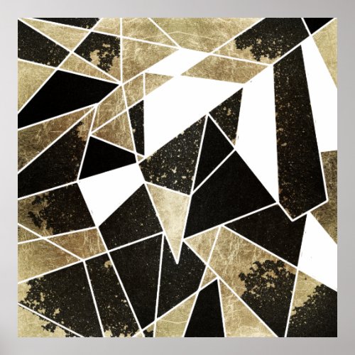 Modern Rustic Black White and Faux Gold Geometric Poster
