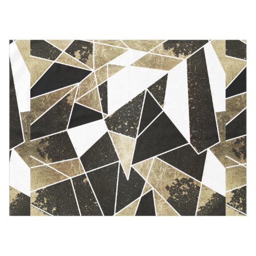 Modern Rustic Black White and Faux Gold Geometric Tablecloth