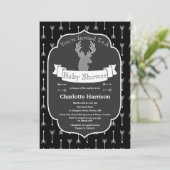 Modern Rustic Black & White Deer Baby Shower Invitation (Standing Front)