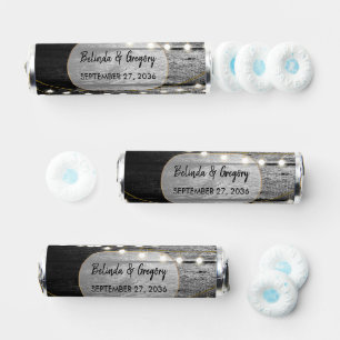 Modern Rustic Black Wood Gold Lights Arch Wedding Breath Savers® Mints