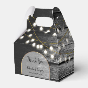 Modern Rustic Black Wood Gold Lights Arch Wedding Favor Boxes