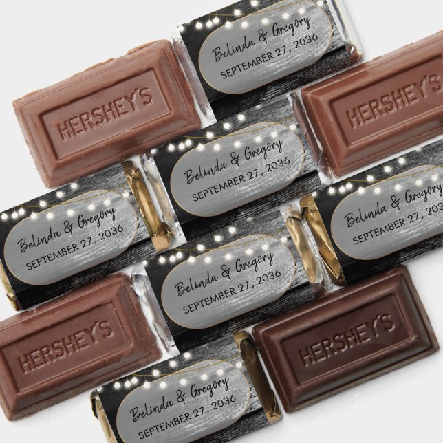Modern Rustic Black Wood Gold Lights Arch Wedding Hershey's Miniatures (Assorted)