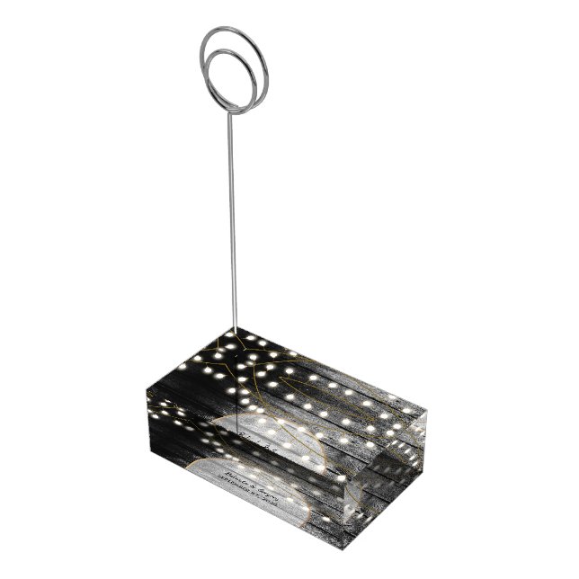 Modern Rustic Black Wood Gold Lights Arch Wedding  Place Card Holder (Corner)