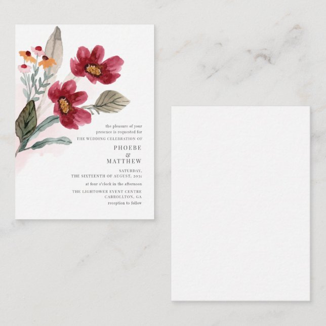 Modern Rustic Bloom Wedding Note Card (Front/Back)