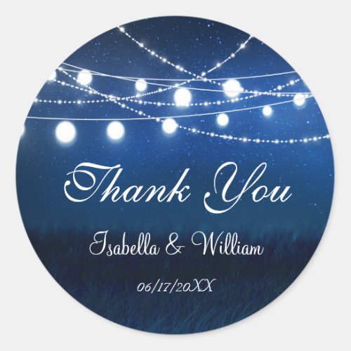 Modern Rustic Blue Country Wedding Thank You Classic Round Sticker