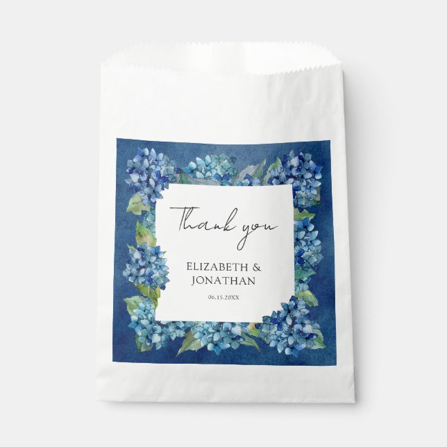 Modern Rustic Blue Hydrangeas Floral Wedding Favor Bag (Front)