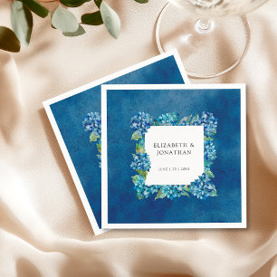 Modern Rustic Blue Hydrangeas Floral Wedding Napkins