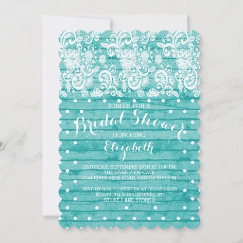 Modern Rustic Blue Lace Bridal Shower Invitation 5" X 7" Invitation Card
