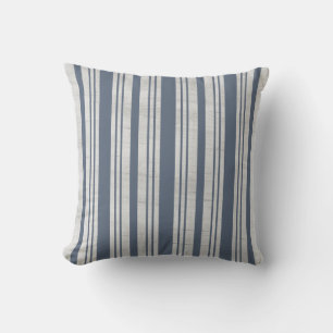 Modern Rustic Blue Striped Canvas Grain Sack Throw Pillow