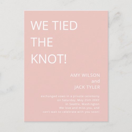 Modern Rustic Blush Pink Wedding Announcement Postcard