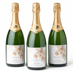 modern rustic bohemian pampas grass botanical sparkling wine label