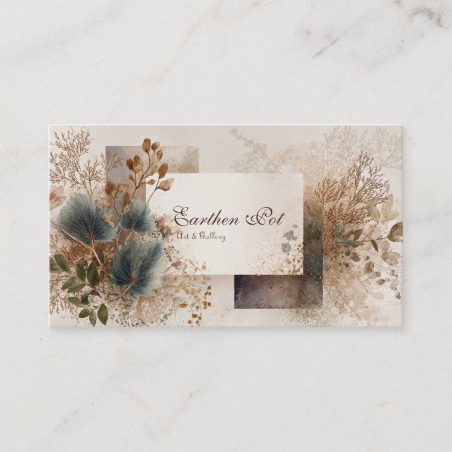 Modern Rustic Boho Abstract Botanical Blue Leaf Business Card (Front)