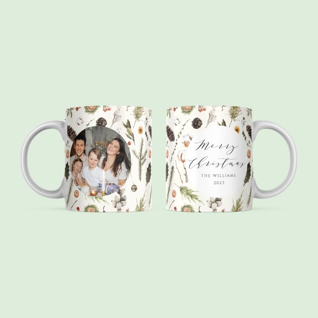 Modern Rustic Boho Christmas Botanical Photo Coffee Mug (Creator Uploaded)