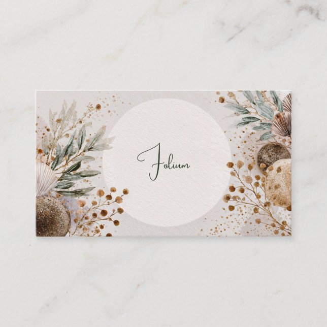 Modern Rustic Boho Earthy Botanical Circle Frame Business Card (Front)