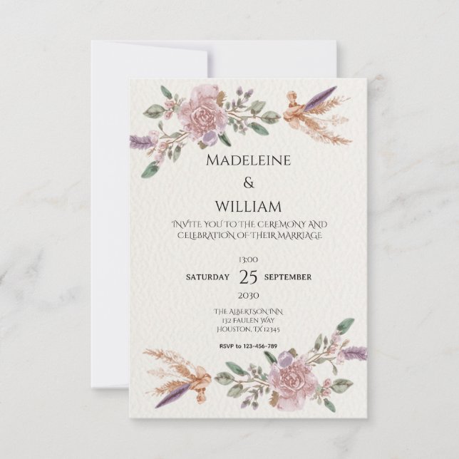 Modern Rustic Boho Elegant Wedding  RSVP Card (Front)