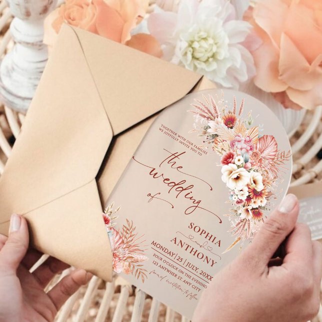 Modern Rustic Boho Floral Acrylic Wedding  Invitations (Creator Uploaded)