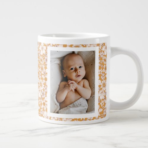 Modern Rustic Boho Floral Baby Custom Family Photo Giant Coffee Mug