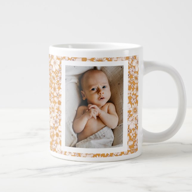 Modern Rustic Boho Floral Baby Custom Family Photo Giant Coffee Mug (Right)