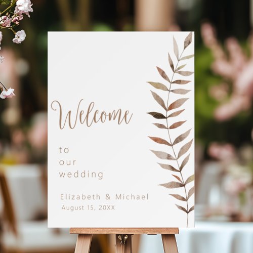 Modern Rustic Boho Leaf Wedding Welcome Sign