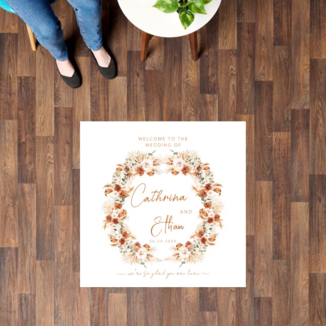 Modern Rustic Boho Pampas Wreath Wedding Welcome  Floor Decals (Floor)