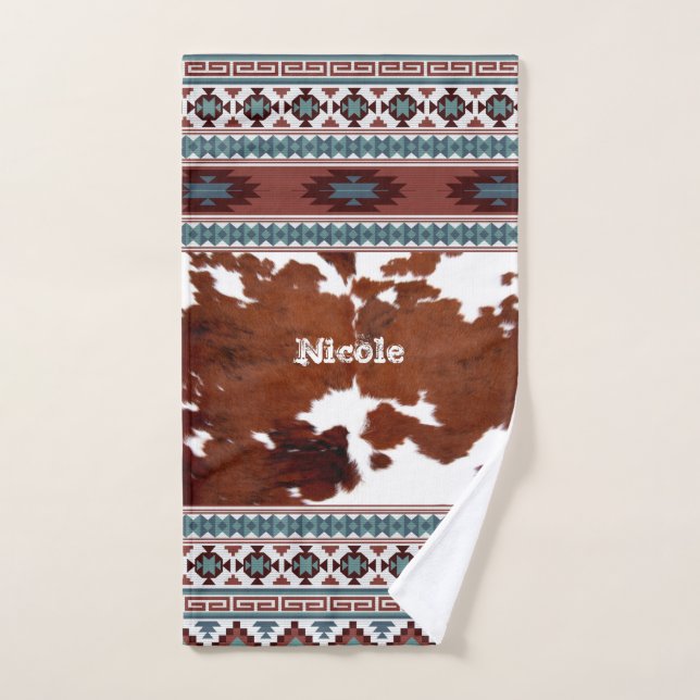 Modern Rustic Boho Western Cowhide  Bath Towel Set (Hand Towel)