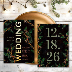 Modern Rustic Bold Holly Berries Christmas Wedding Foil Invitation