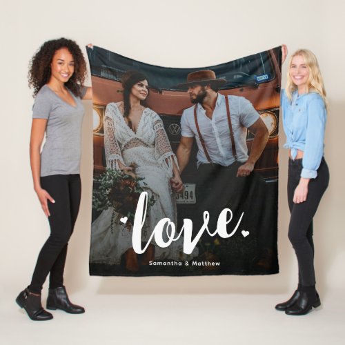 Modern Rustic Bold Script Love Engagement Photo Fleece Blanket